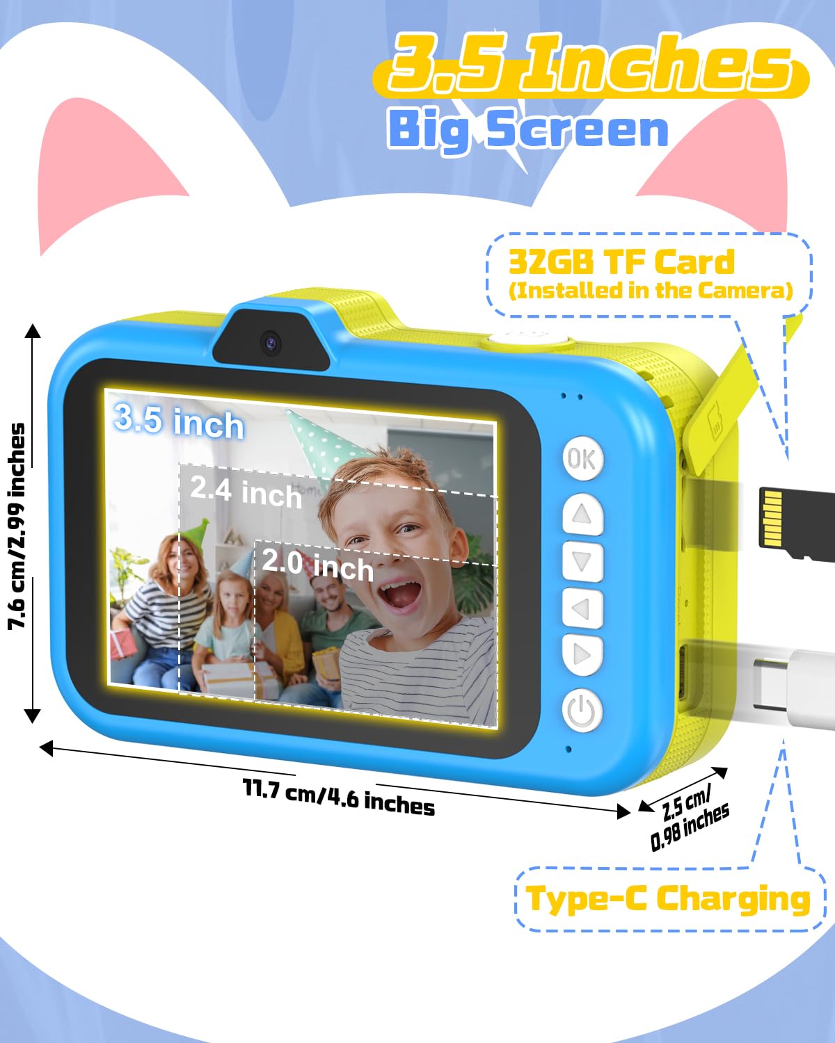 Appareil Photo Enfant 48MP 1080P – Écran 3,5" Zoom 360° Flash LED – Jouet Numérique Cadeau 3-10 Ans Garçons Filles