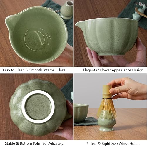 Miniatura 6 de Juego de batidor de matcha, 7 piezas de kit de matcha japonés que incluye cuenco de matcha con boquilla, batidor de bambú, soporte Chasen, tamiz
