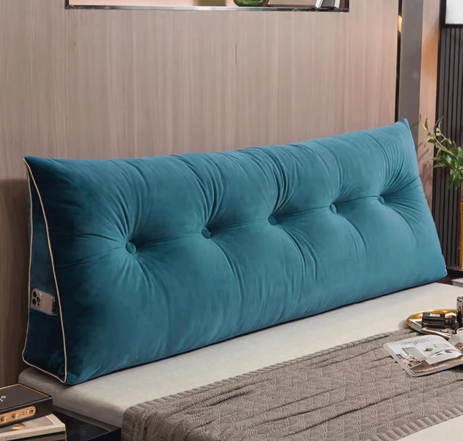 Oreiller de tête de lit bleu 150x50x20 cm pour lit double et dortoir