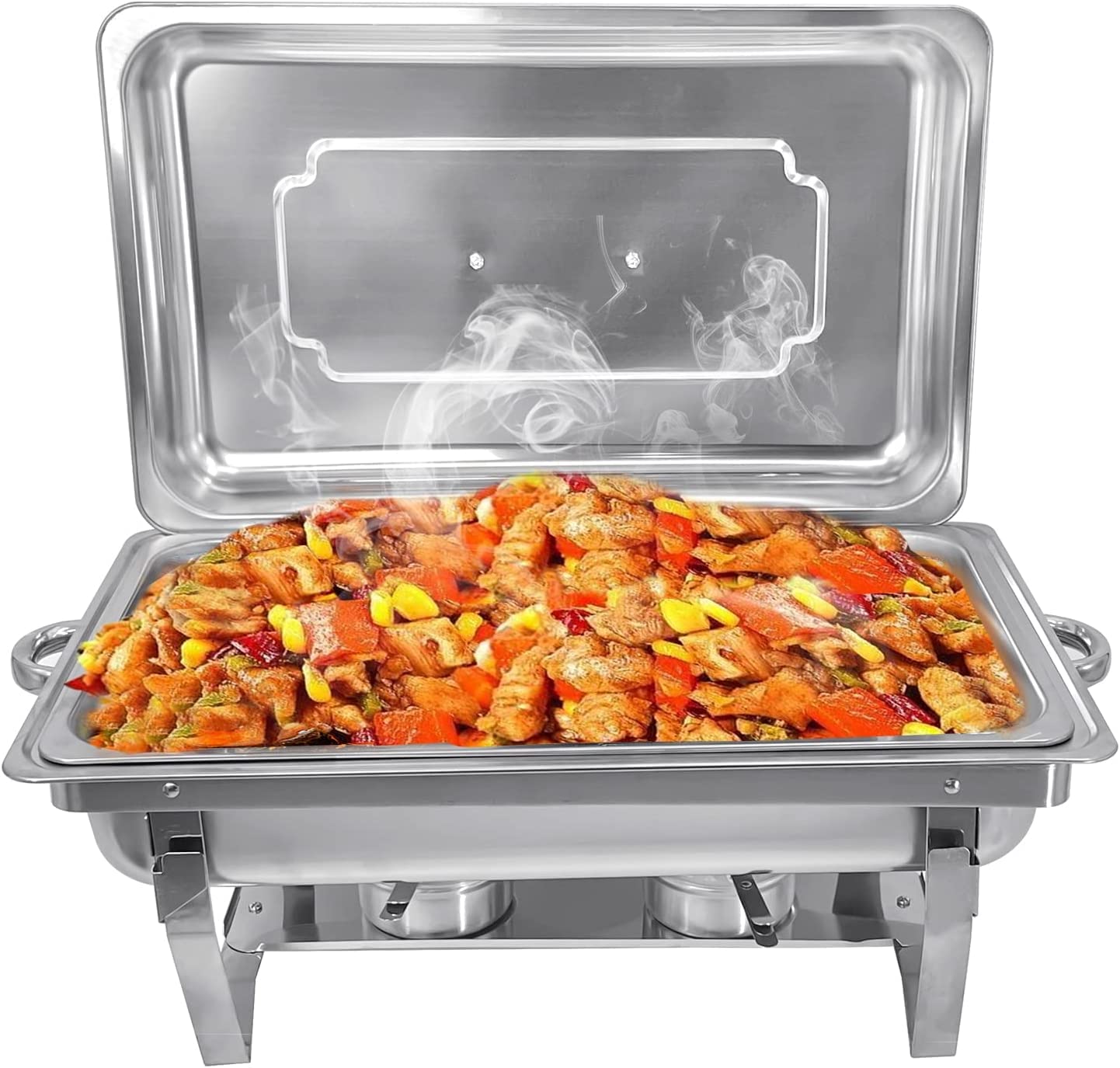 Jacgood 8 QT Chafing Dish, Stainless Steel Silver Buffet Food Warmers with Trays Pan Lid Folding Frame Stand for Banquet Dining Kitchen Party