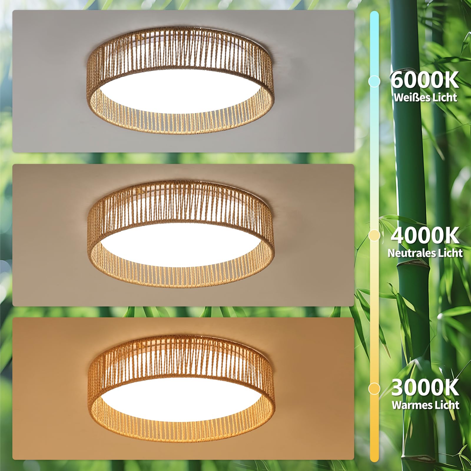 LED Deckenleuchte Rattan wohnzimmerlampe Dimmbar 36W, 43cm Deckenlampe rattan, Für Schlafzimmer Wohnzimmer Flur Esszimmer