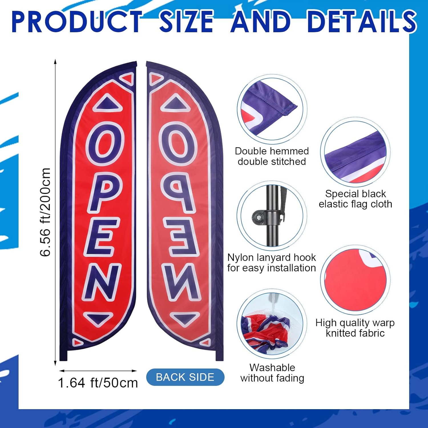 2 Set Feather Flag Banner for Business Advertisement, Open Welcome Themed Feather Flag Sign with Completed 9.2 Feet Pole Kit and Ground Stake for Outdoor Decoration