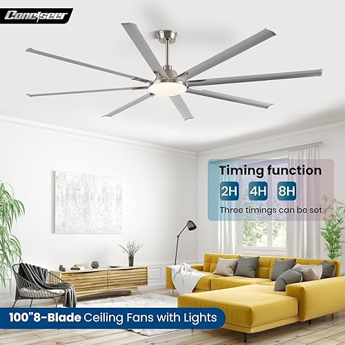 Miniatura 2 de Ventiladores de techo modernos con luces, ventilador de techo de 100 pulgadas con luz y control remoto, sala de estar, biblioteca, cafetería,