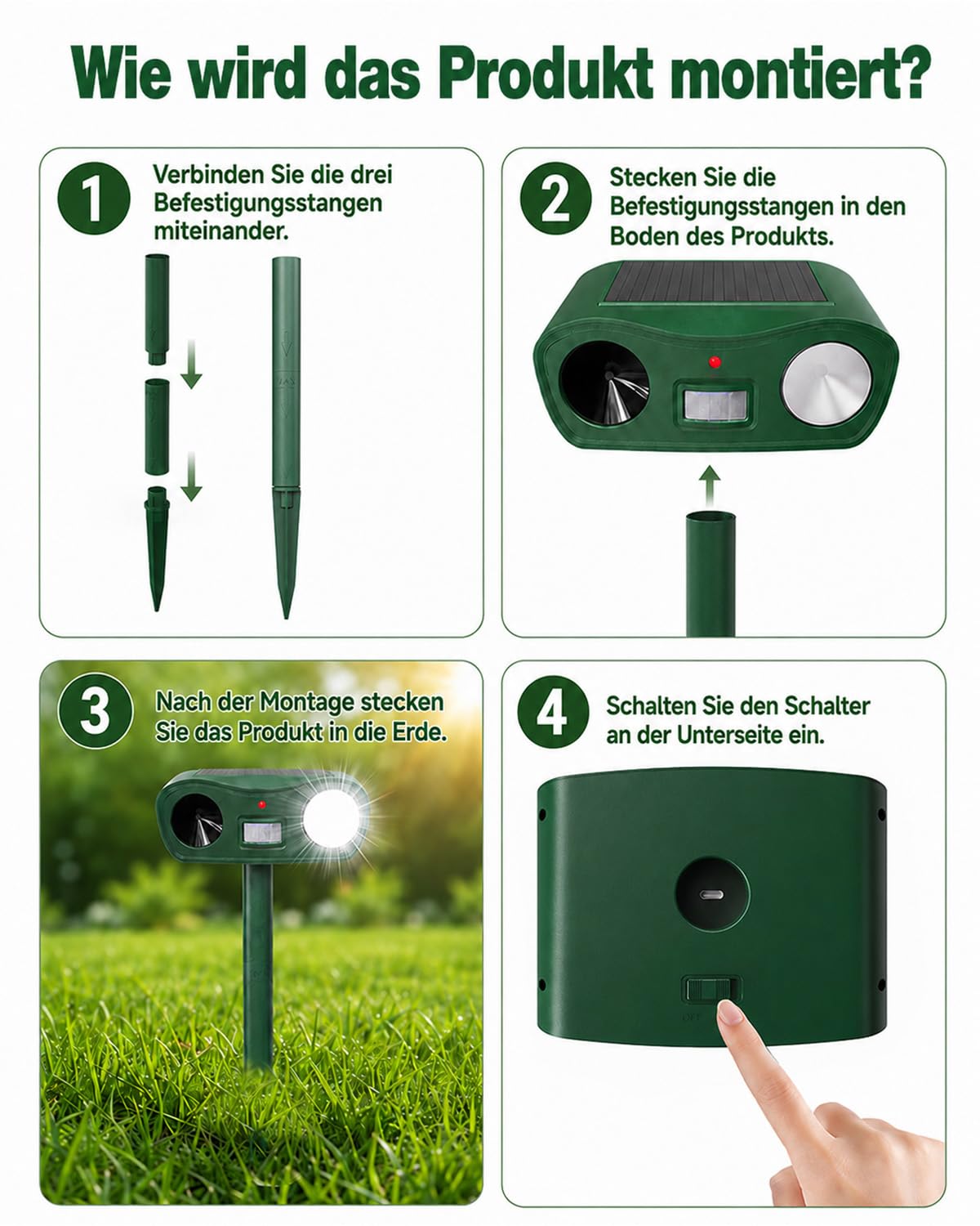 Ahuyentador de gatos ultrasónico solar y relámpago, repelente de topos IPX4, resistente al agua, para jardín, eficaz contra gatos, ratones, perros, pájaros y plagas