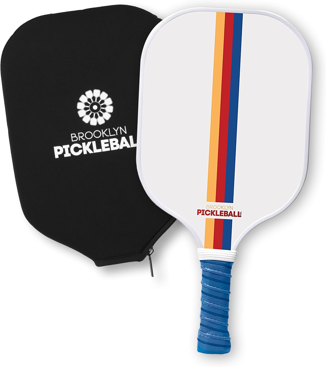 Brooklyn Pickleball Co. | White Pickle Ball Paddle & Cover | Carbon Fiber | Honeycomb Core | Ribbed Non-Slip Cushion Grip | Single Racket w/Sleeve | Protective Head Case | Pickle-Ball Paddles…