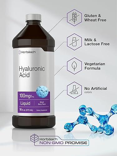 Miniatura 5 de Horbäach Suplemento líquido de ácido hialurónico | 100 mg | 16 oz | Sabor mixto de bayas | Fórmula sin OMG y sin gluten
