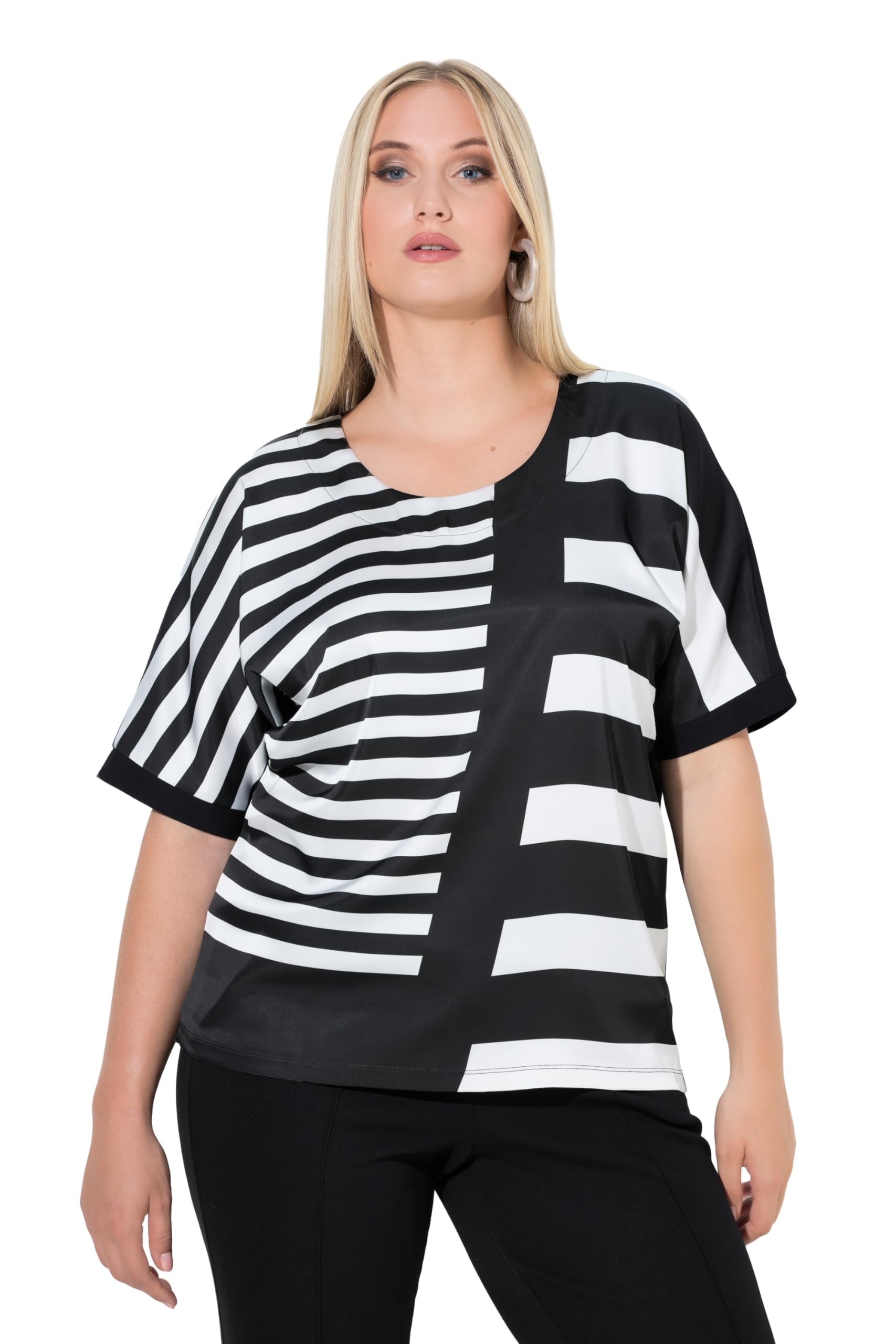 Ulla Popken Damen große Größen Übergrößen Plus Size T-Shirt, Streifen, Oversized, Rundhals, Halbarm 845786
