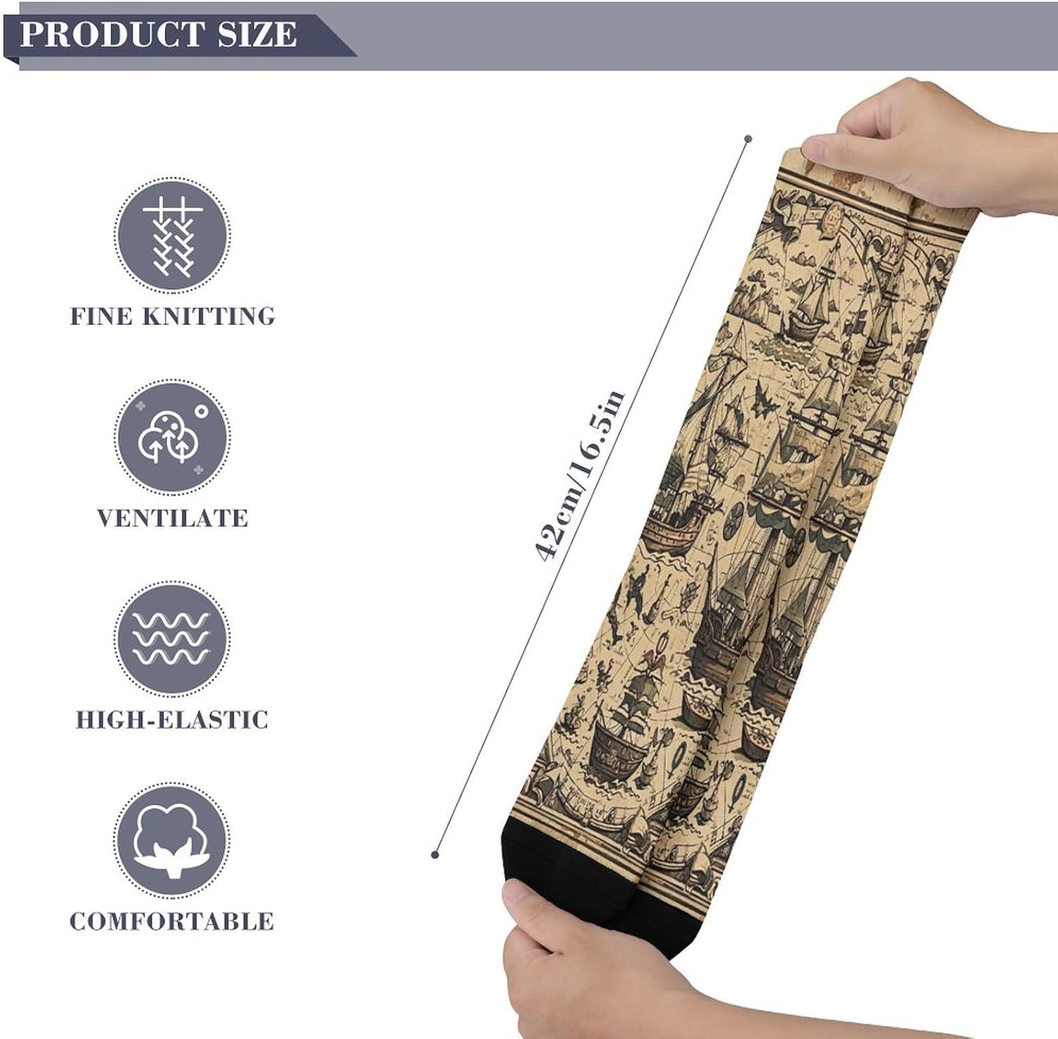 Treasure Map Maritime Pirate Crew Socks Calf Socks Athletic Crew Sock