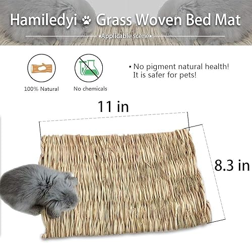 Miniatura 5 de Hamiledyi Tapete de hierba de conejo, paja natural, cama tejida para animales pequeños, tapete de heno para dormir, masticar, anidar y juguetes para