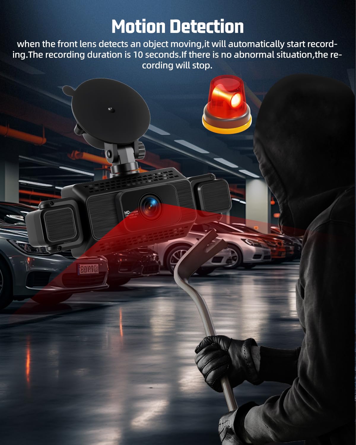 NHOPEEW Cámara de Auto 360° de 4 Canales – Cámara de Auto 1080P con G-Sensor/Control App WiFi, Visión Nocturna IR/Grabación en Bucle/Detección de Movimiento