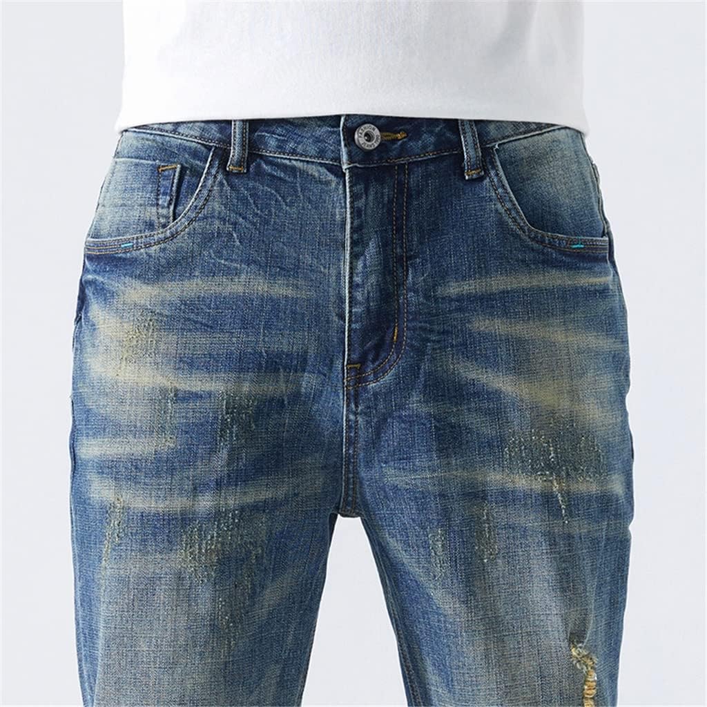 Spring Ripped Jeans Men Retro Stretch Slim Fit Wash Distressed Streetwear High Street Men's Trousers