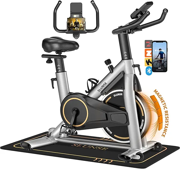 Exercise Bike, Adjustable Magnetic Resistance Stationary Bikes for Home with App Compatible, Quiet Indoor Cycling Bike with 350lbs Weight Capacity Comfortable Seat, Digital Monitor & Phone Mount