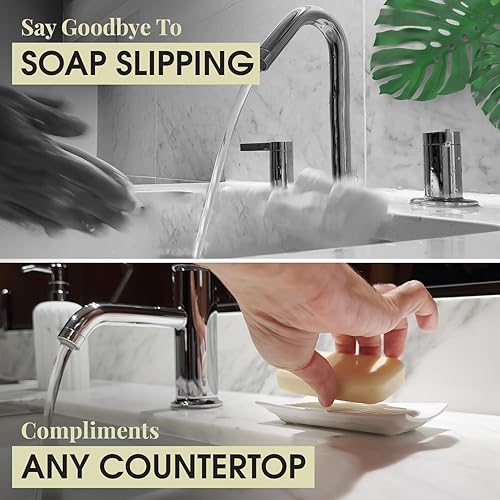 Miniatura 7 de Jabonera moderna Zen blanca  4.9 x 3 pulgadas  Soporte de cerámica duradero para jabón con crestas de ahorro de jabón, pies antideslizantes,