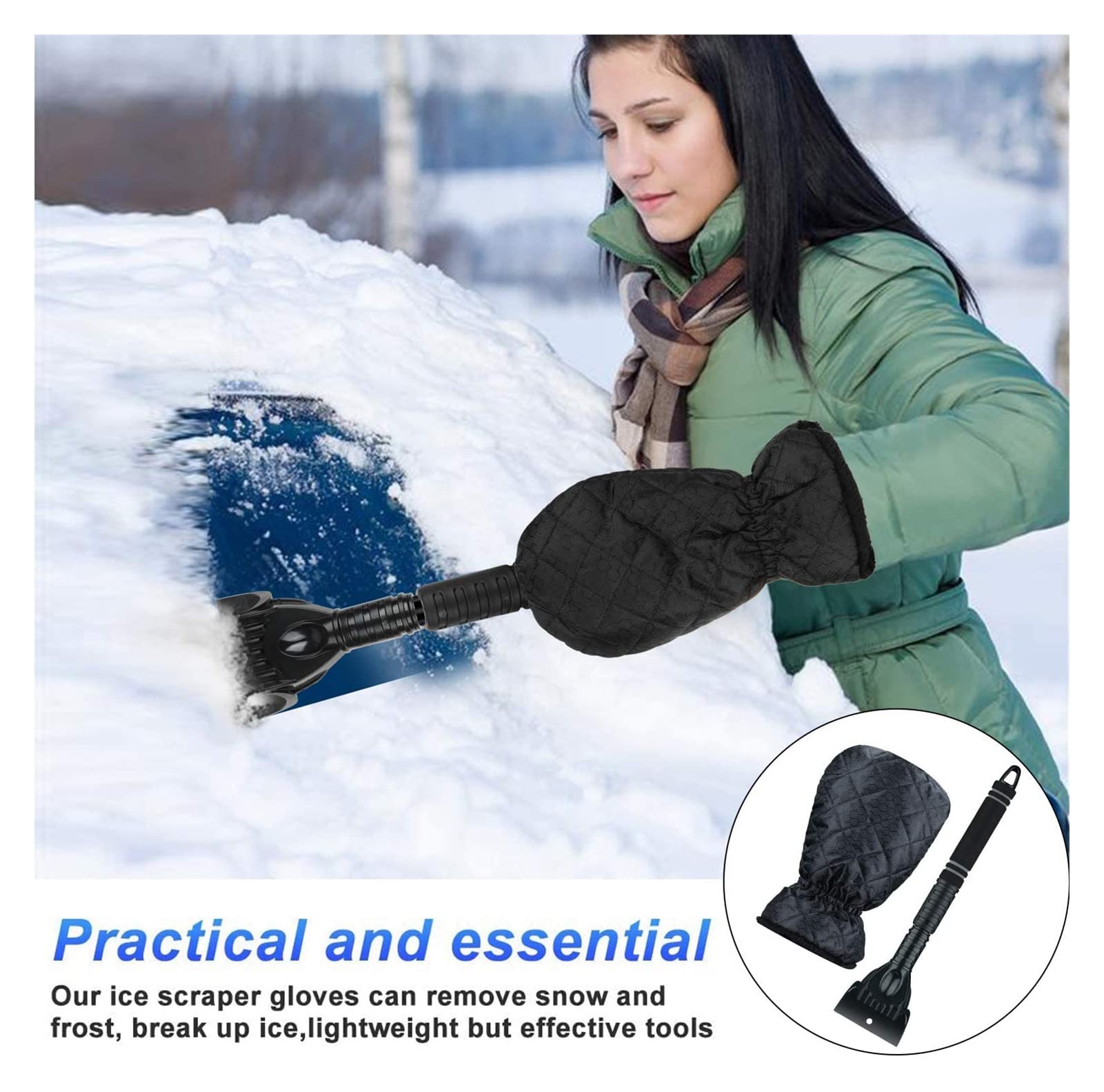 XMING Guanto di rimozione della Neve Raschietto Foderato di Spessa Raschietto di Ghiaccio in Pile Snow Snow Snow Snow Snow Pennello for Auto Auto SUV. Camion