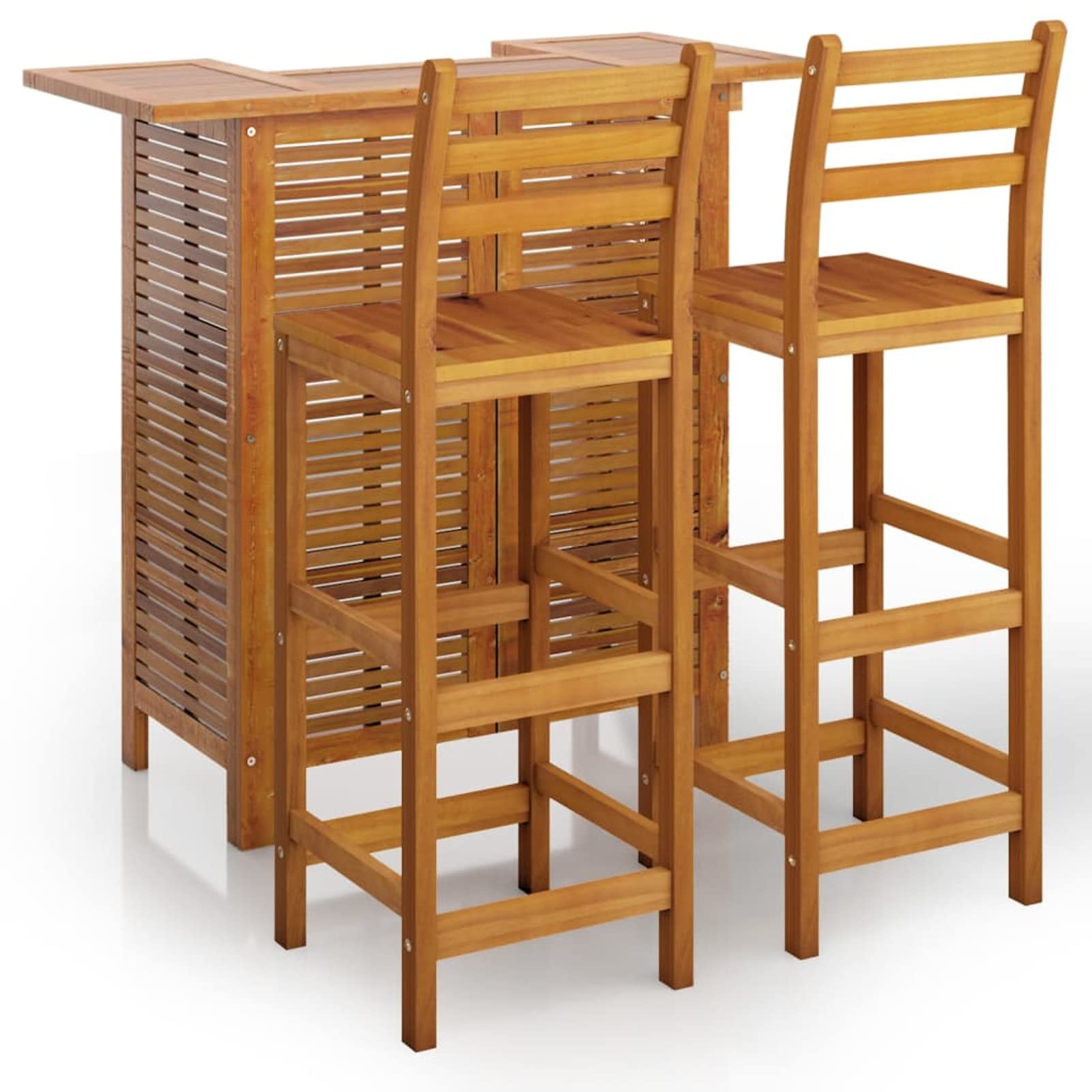 Gecheer Set da Bar per Giardino 3 pz in Legno Massello di Acacia,Set Bar da Patio,Tavolo e Sgabelli da Bar,Set da Giardino,da Esterno,A3115998