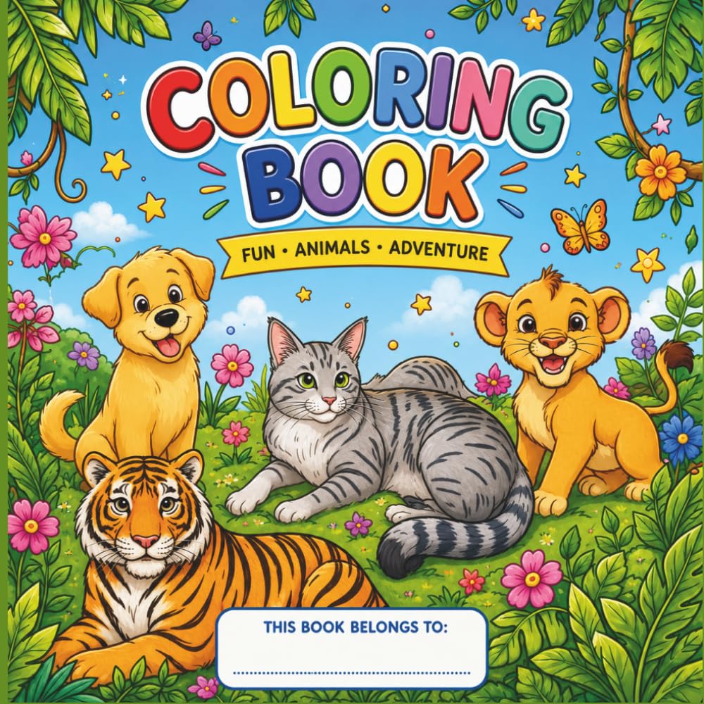 Amazing Animal Coloring Book for Kids Ages 4-8: Cute Dog, Cat, Lion & Tiger Designs for Relaxation and Creativity