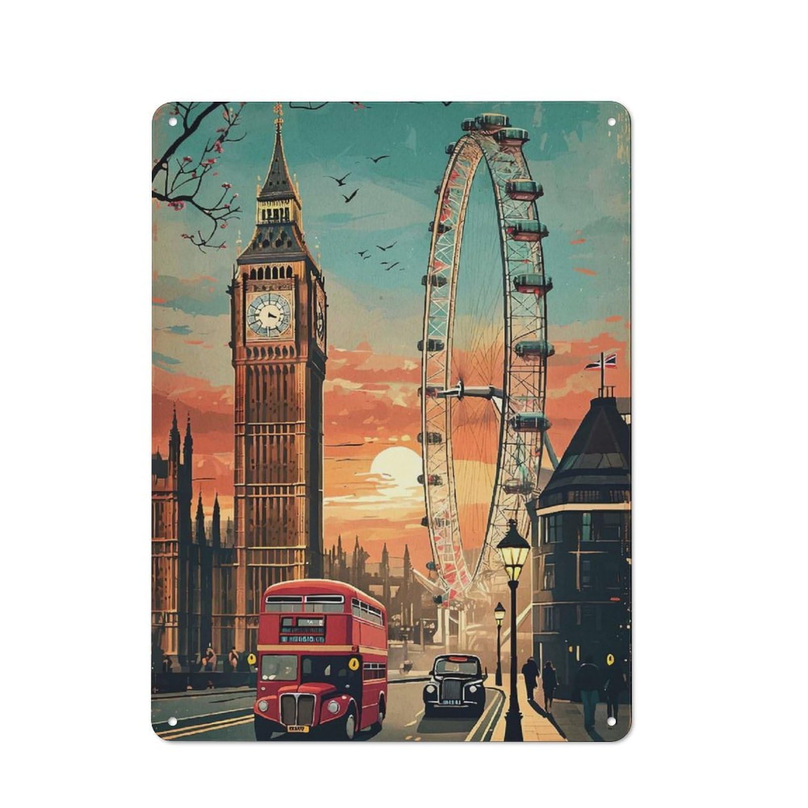 Junmoney London Cityscape Big Ben Eye Retro Kitchen Metal Sign 40X30cm Featuring Bistro Wall Plaque For Restaurant, Kitchen, Counter Or Breakfast Nook