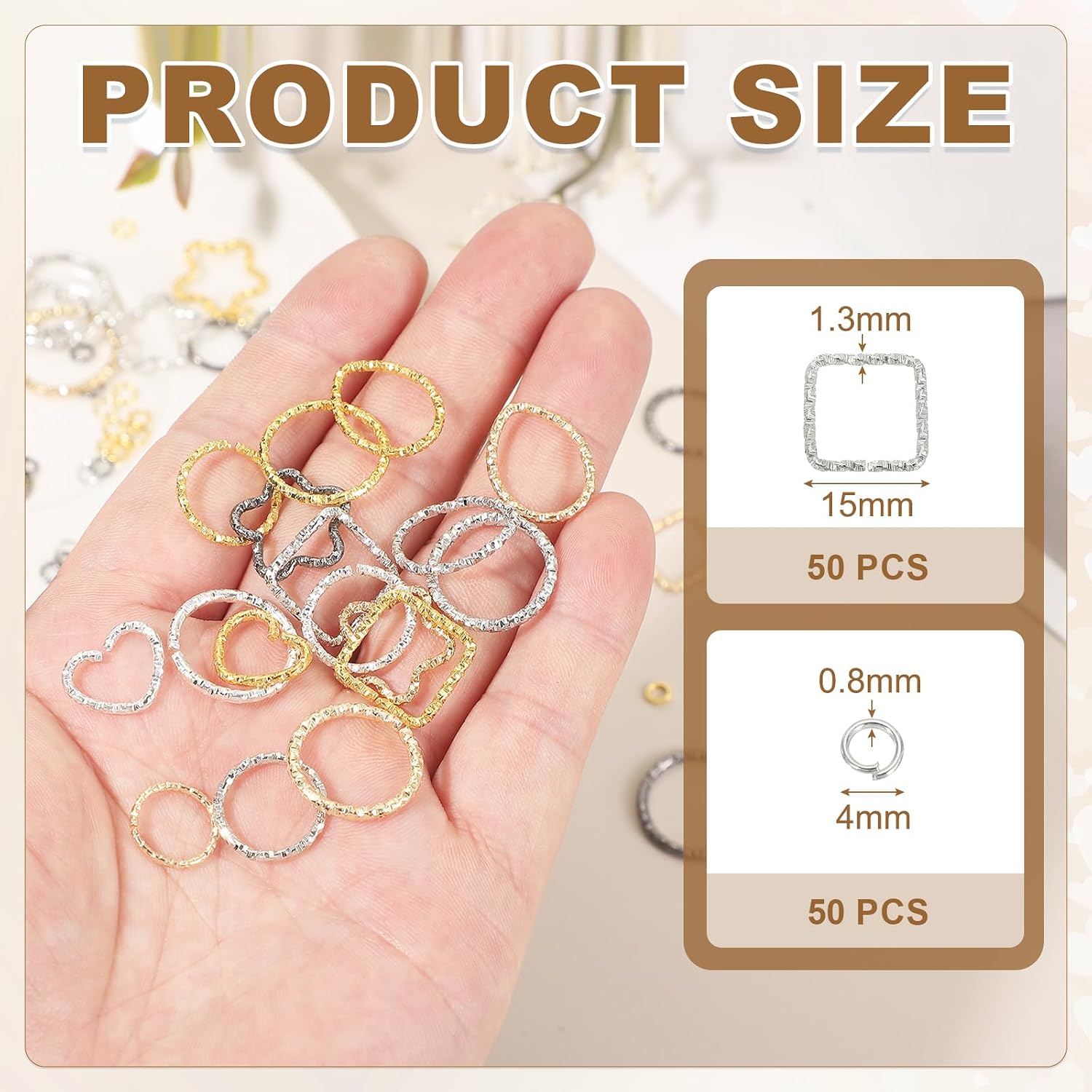 uxcell 100pcs 4mm Open Jump Rings and 15mm Embossed Jump Ring Kit, Closed Square Ring Connector for Bracelet Necklace Pendant Jewelry Keychain DIY Craft Making, Silver image 2