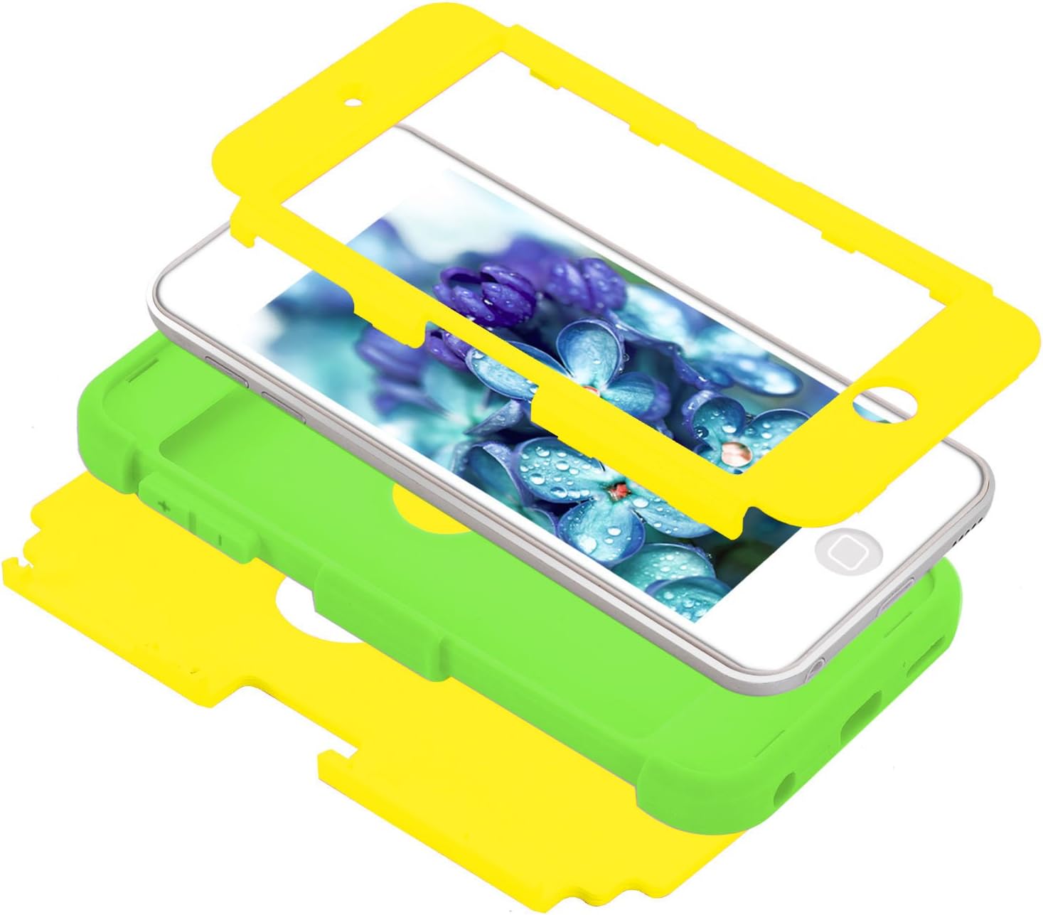 Case for iPod 6 and iPod 5 Cases for iPod Touch Scratch Resistant Case 3 in 1 (Yellow+Green)