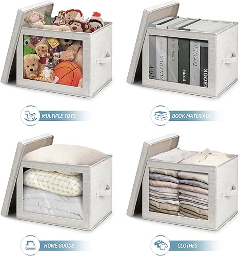 Miniatura 5 de Contenedores de almacenamiento plegables con tapas, paquete de 3 cajas de almacenamiento plegables transparentes con asas, cubos de almacenamiento