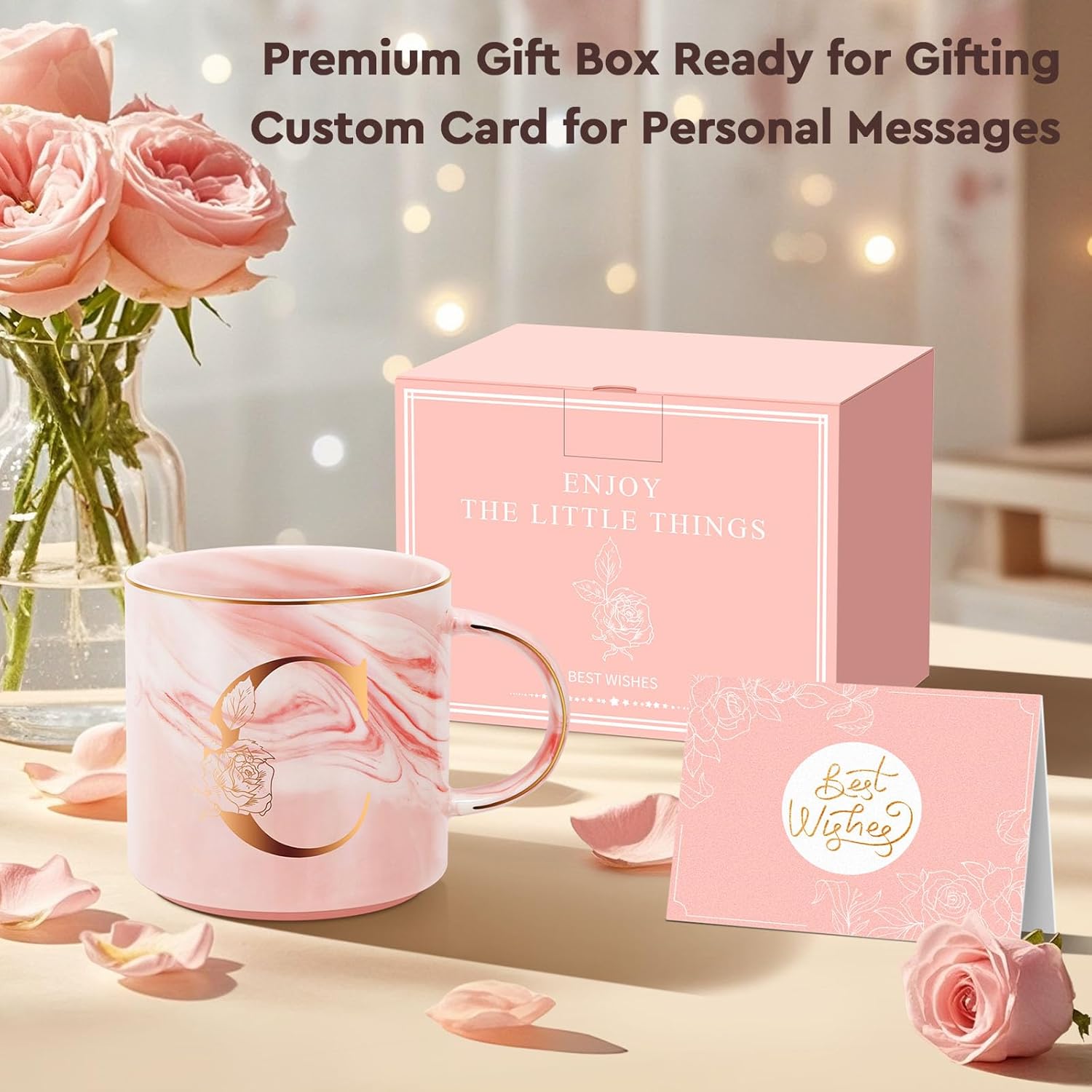 Valentines Day Gifts for Her, Anniversary Birthday Galentines Gifts for Women Mom Grandma Friend Sister Wife Teacher Coworker, Personalized Initial Customized Gift Monogrammed A-Z Coffee Mug 12 OZ(C) - Image 8