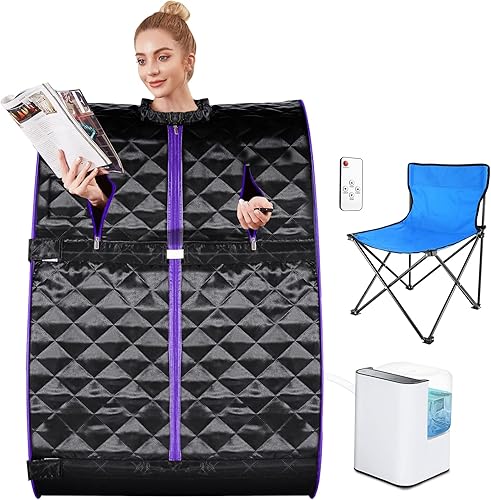 OPPSDECOR Spa de sauna de vapor portátil, tienda de campaña de sauna personal para interiores, control remoto y silla y temporizador incluidos,