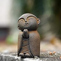 Vista 10 de OwMell Estatua japonesa del monje de Jizo, figura de Buda Jizo, estatua conmemorativa del acuario – Sonriente