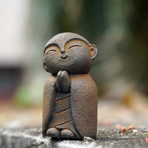 Miniatura 10 de OwMell Estatua japonesa del monje de Jizo, figura de Buda Jizo, estatua conmemorativa del acuario – Sonriente
