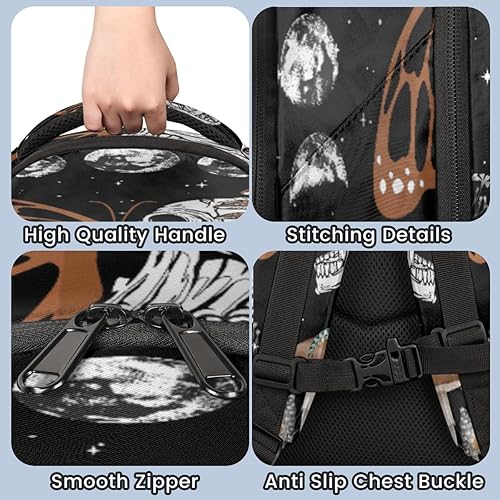Miniatura 6 de Mochila espacial de calavera gótica marrón, mariposa, galaxia negra, mochila espacial para escuela, portátil, mochila casual para adolescentes,
