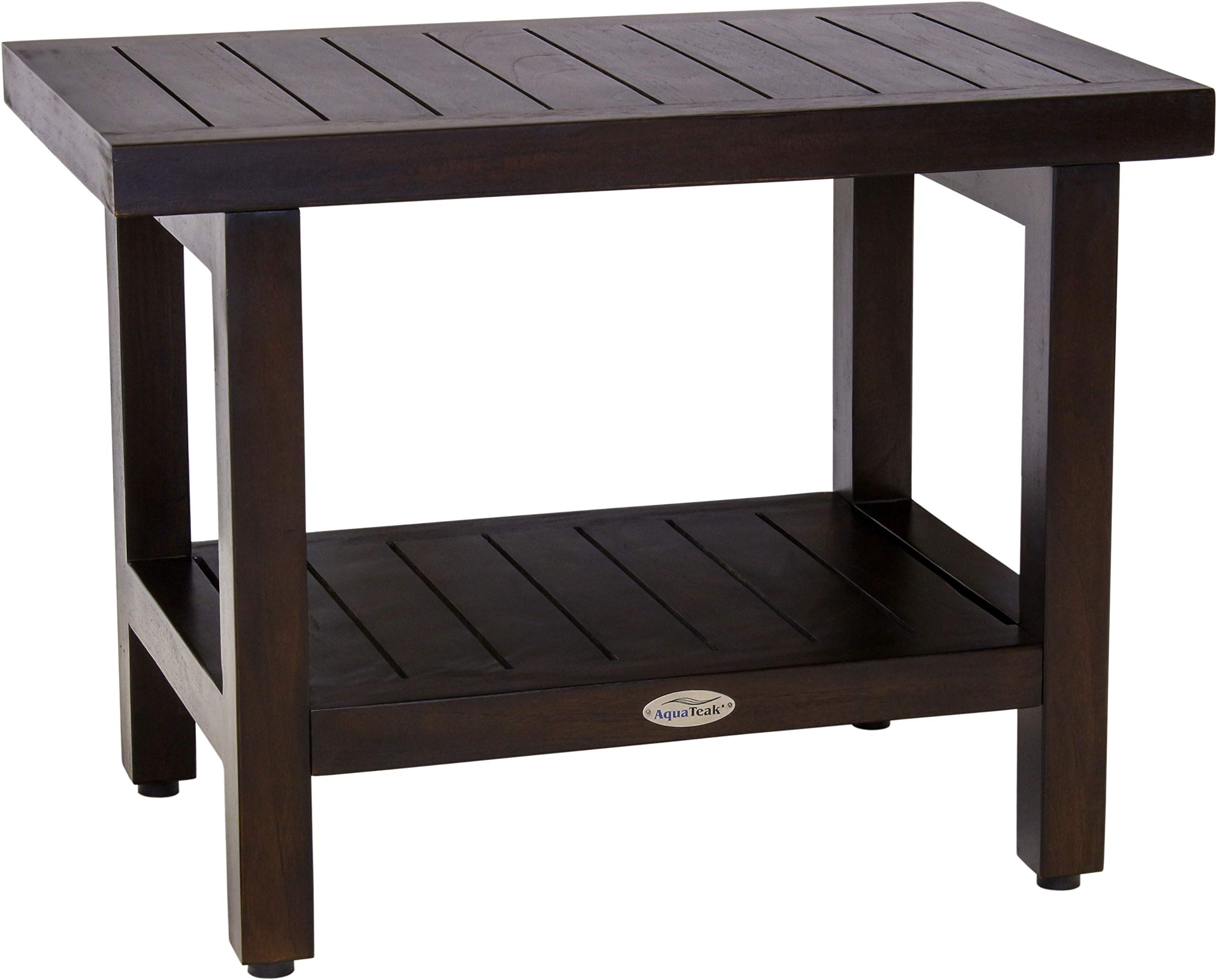 AquaTeak 24" Spa Mocha Teak Shower Bench with Shelf