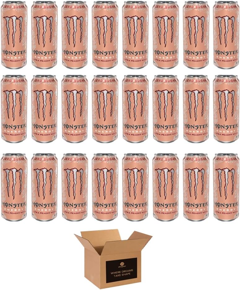 Monster Energy Drink Flavours | Juiced, Zero Sugar, Ultra, Monarch, Fiesta Mango, Strawberry Dreams, VR46, Punch | High Caffeine Sports Energy Drink (Ultra Peachy Keen - 500ml x 24Pack)