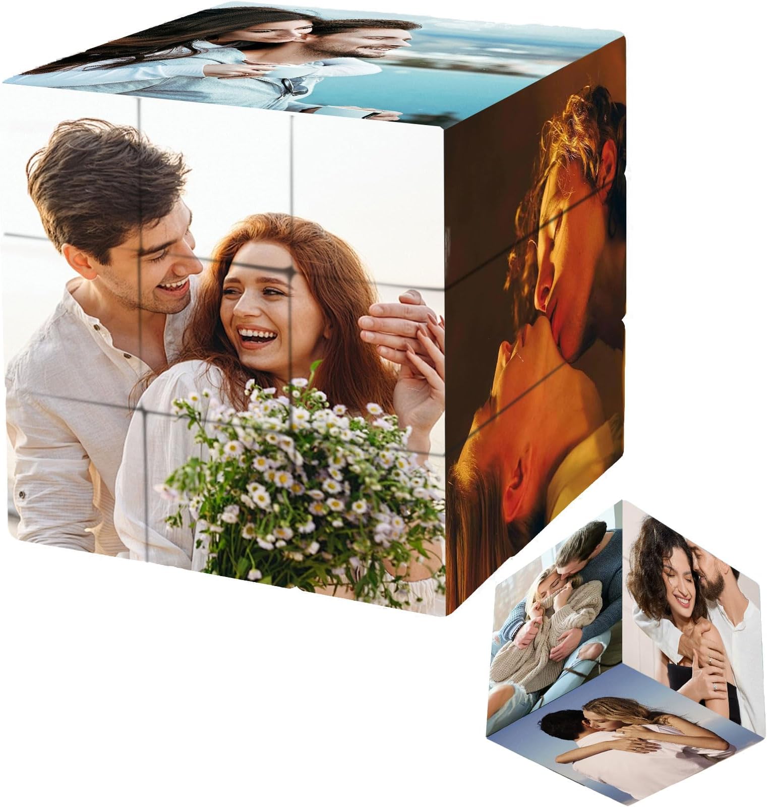 Custom Cube Puzzle with Photo,Personalized Photo Magic Cube 3D Rotatable Cube with 6 Pictures, for Family, Friends, Birthday, Christmas, Valentine's Day, Customized Gift