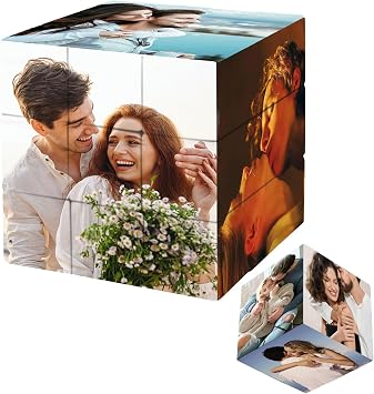 Custom Cube Puzzle with Photo,Personalized Photo Magic Cube 3D Rotatable Cube with 6 Pictures, for Family, Friends, Birthday, Christmas, Valentines Day, Customized Gift