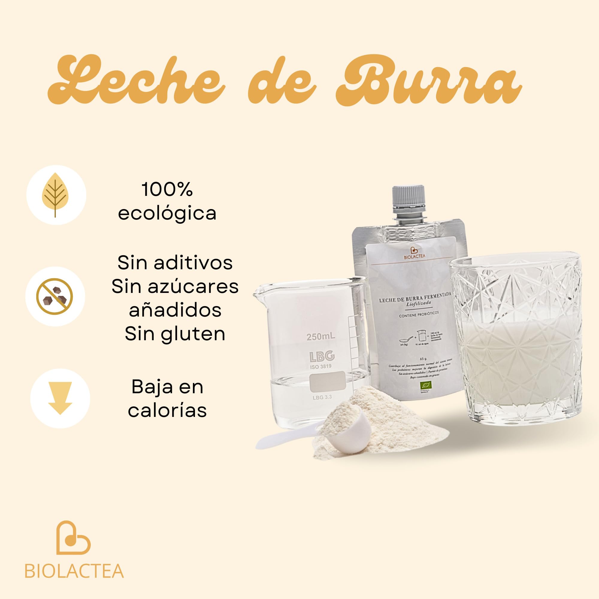 Leche de Burra en Polvo 65 gr Biolactea - Leche Fermentada Liofilizada Ecológica - Rica en Proteínas