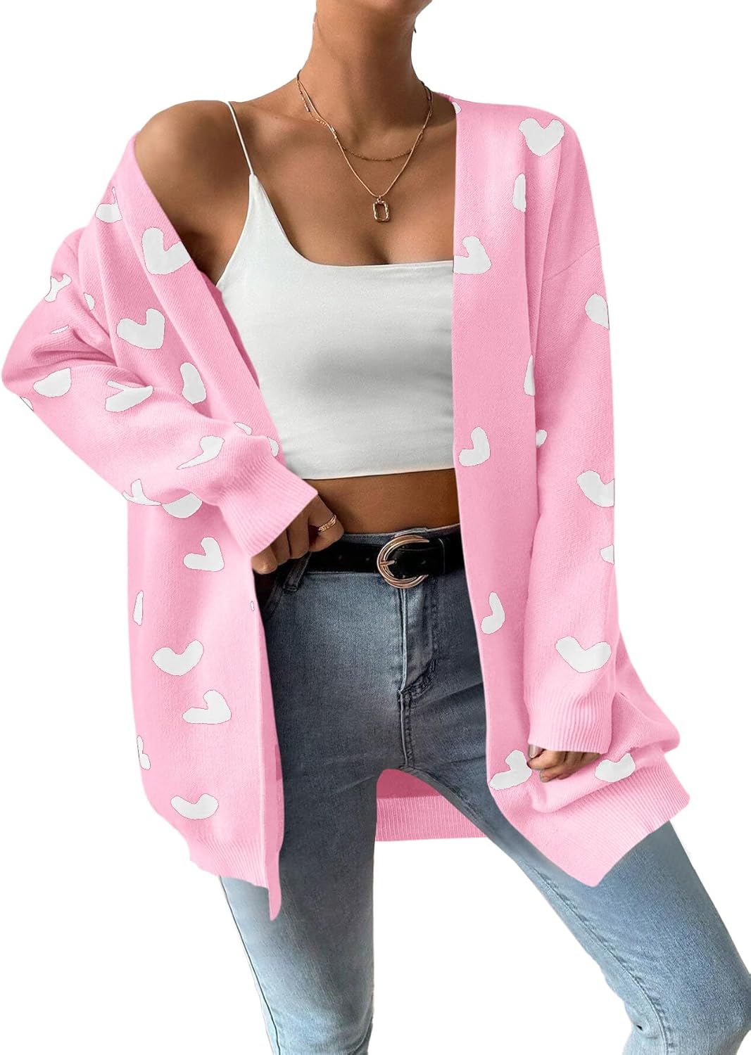 Womens Cute Heart Cardigans Oversized Long Sleeve Open Front Knit Sweaters