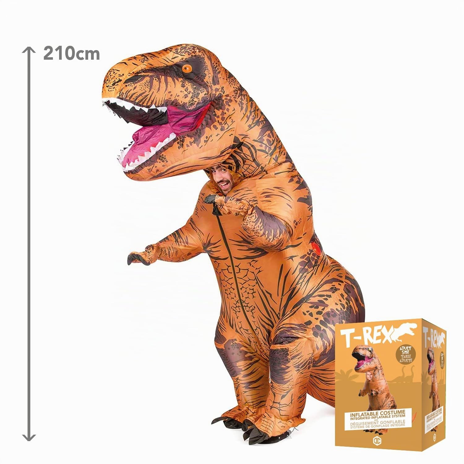 AirSuit Disfraz Inflable XXL T-Rex | Disfraz de Dinosaurio | Tamaño Adulto 160 a 190cm | Poliéster | Cómodo de Usar | Resistente | Sistema Inflable Incluido | OriginalCup