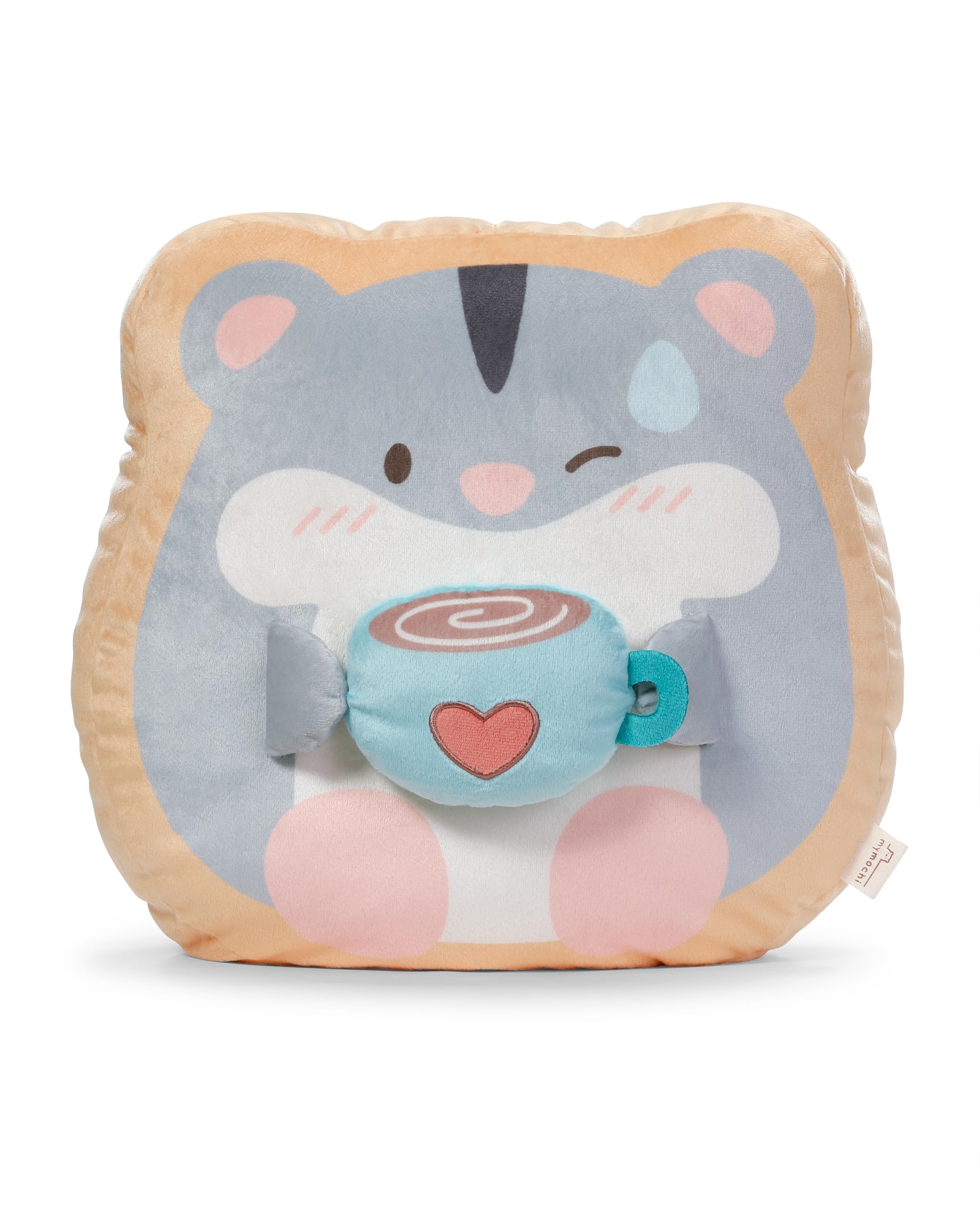 NICI mymochi Kuscheltier Hamster Shai mit Tasse 35x33x12cm - grau - Weiches mymochi Plüschtier – stylisches Stofftier zum Kuscheln oder als Accessoire - Tolles Geschenk für Kinder & Erwachsene - 62395