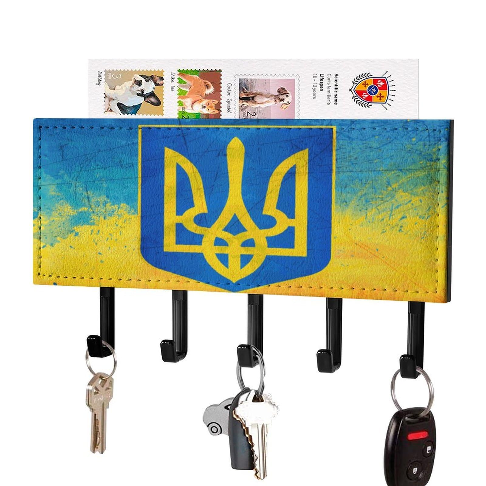 NCLQVJXZKHW Ukrainian Flag Key Holder with 5 Hooks Key Hooks Wall Mounted Key Racks Key Hanger Organiser Shelf