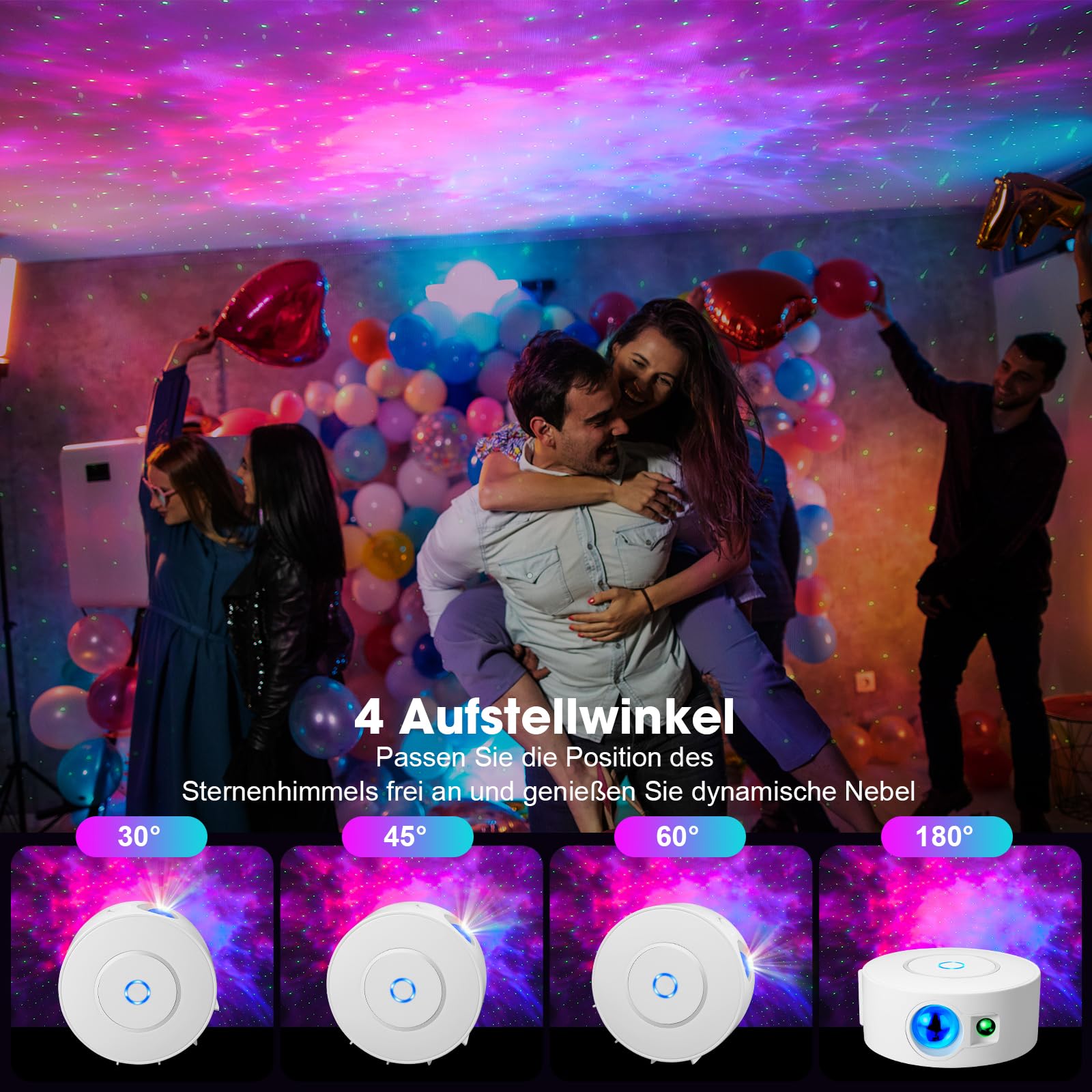 Smart Sternenhimmel Projektor, WLAN Galaxy Projector mit Fernbedienung, App & Sprachsteuerung, 16M Farben Sternenprojektor, 25 dB leiser Betrieb mit 4 Positionierungswinkeln