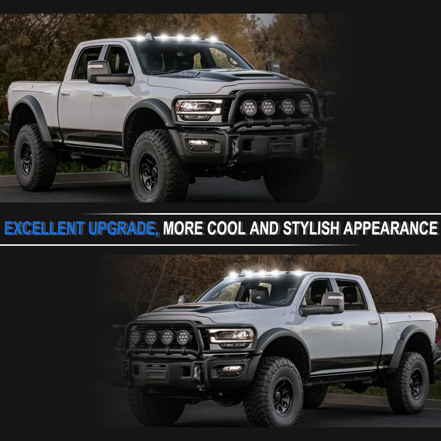 White LED Cab Lights Replacement for 2019-2024 Ram 2500 3500 4500 5500 Ram 1500 2500 3500 Clear Top Cab Roof Clearance Lights for Ram Trucks