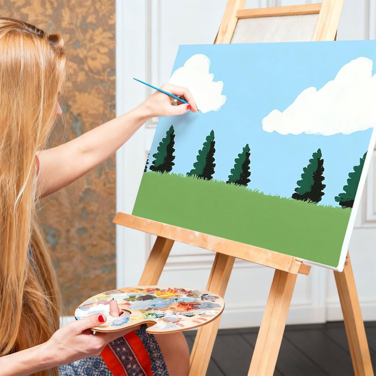 Xkogjo Malen Nach Zahlen mit Rahmen Wiese Bäume Malen Nach Zahlen Erwachsene und Kinder DIY Set mit Pinsel und Acrylfarben, Handgemalt Ölgemälde Kreativ Set für Wohnzimmer Herbstdeko 90x120cm J-q-350