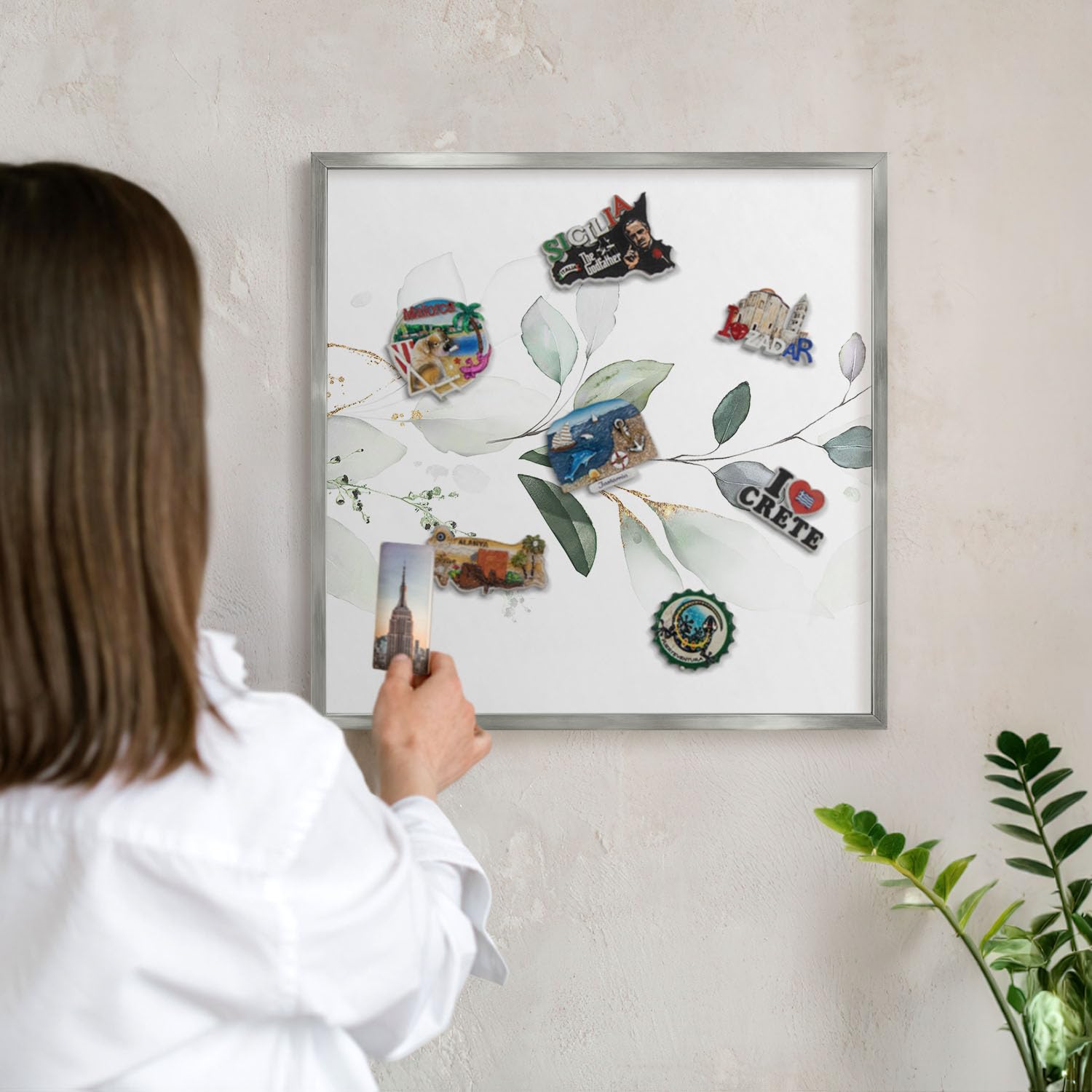 Lavagna Informativa per l'Ingresso 50x50 eleganza botanica Cornice Argento