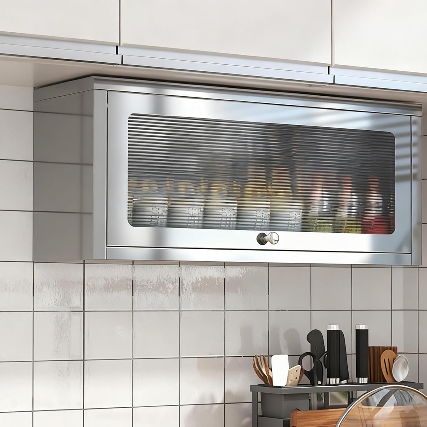 Wall Cabinet for Kitchen Storage with Up-Flip Door, Thickened 304 Stainless Steel Wall Mount Cabinet with Doors and Shelves, Kitchen Cabinets Wall Mounted Hanging Organizer for Bathroom,70*22*34.5/27