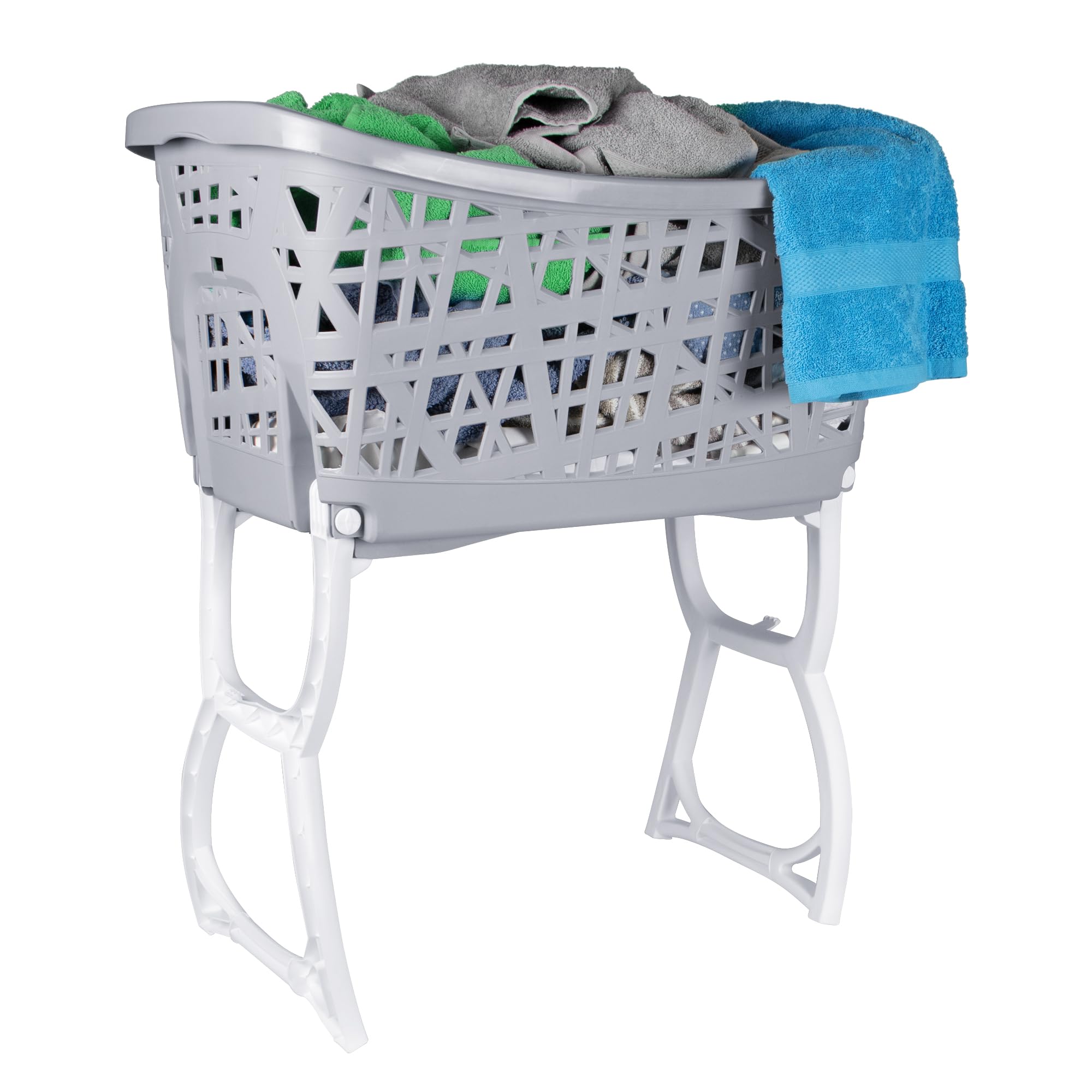 Cesto para Ropa Sucia Plegable con Patas, Cesta de Colada 40L, Diseño Ventilado de Rejilla, Cesto Lavandería de Plástico Fácil de Limpiar, Gris y Blanco, 59 x 38,5 x 69 cm