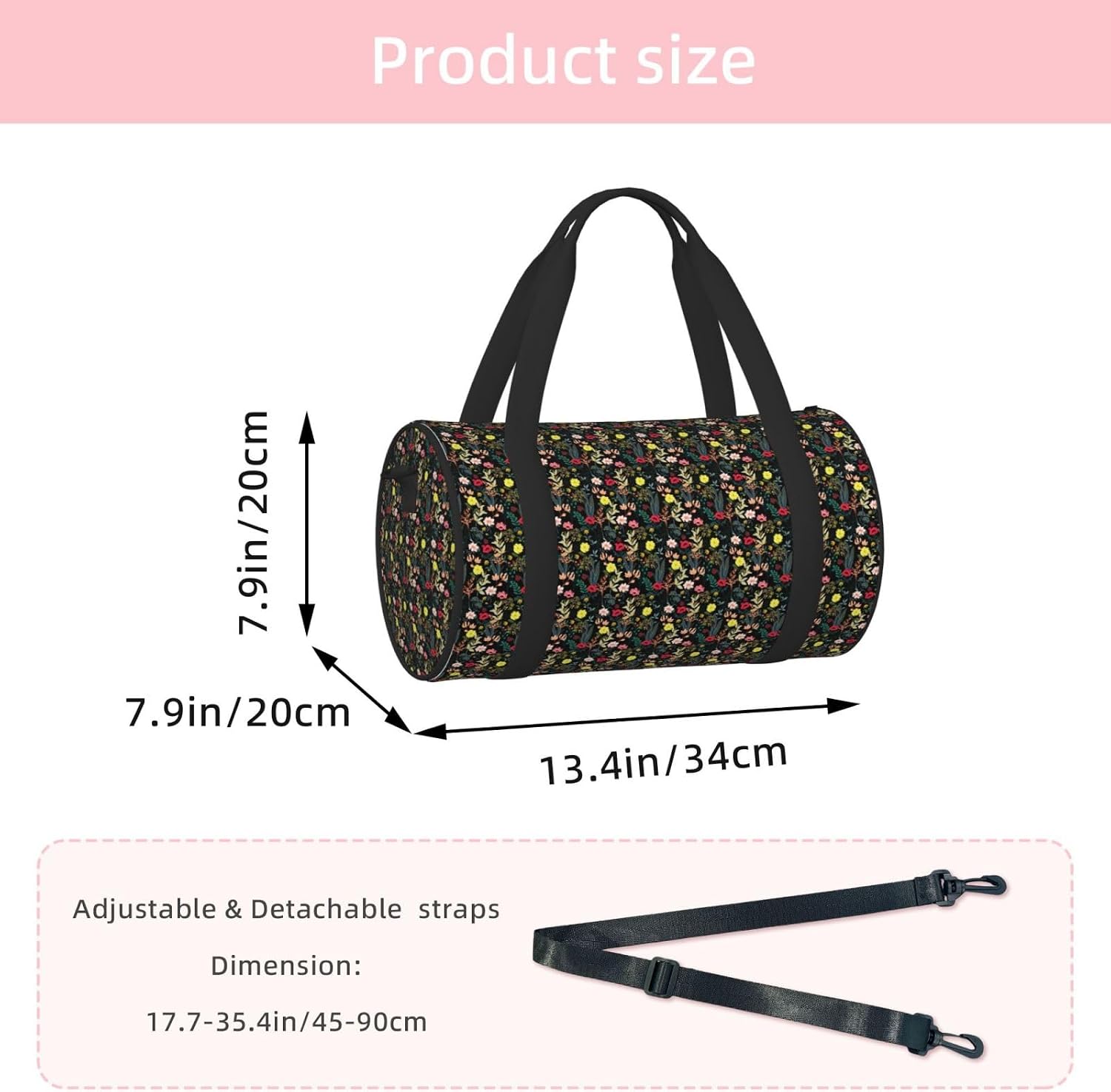 Colorful Boho Floral Print Sports Tote Bag Lightweight Water-Resistant Gym Backpack Travel Supplies