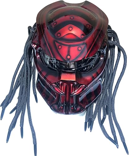 Predator - Casco de motocicleta de cara completa con trenza para el cabello y luz LED para montar al aire libre o fiestas de club y cosplay,