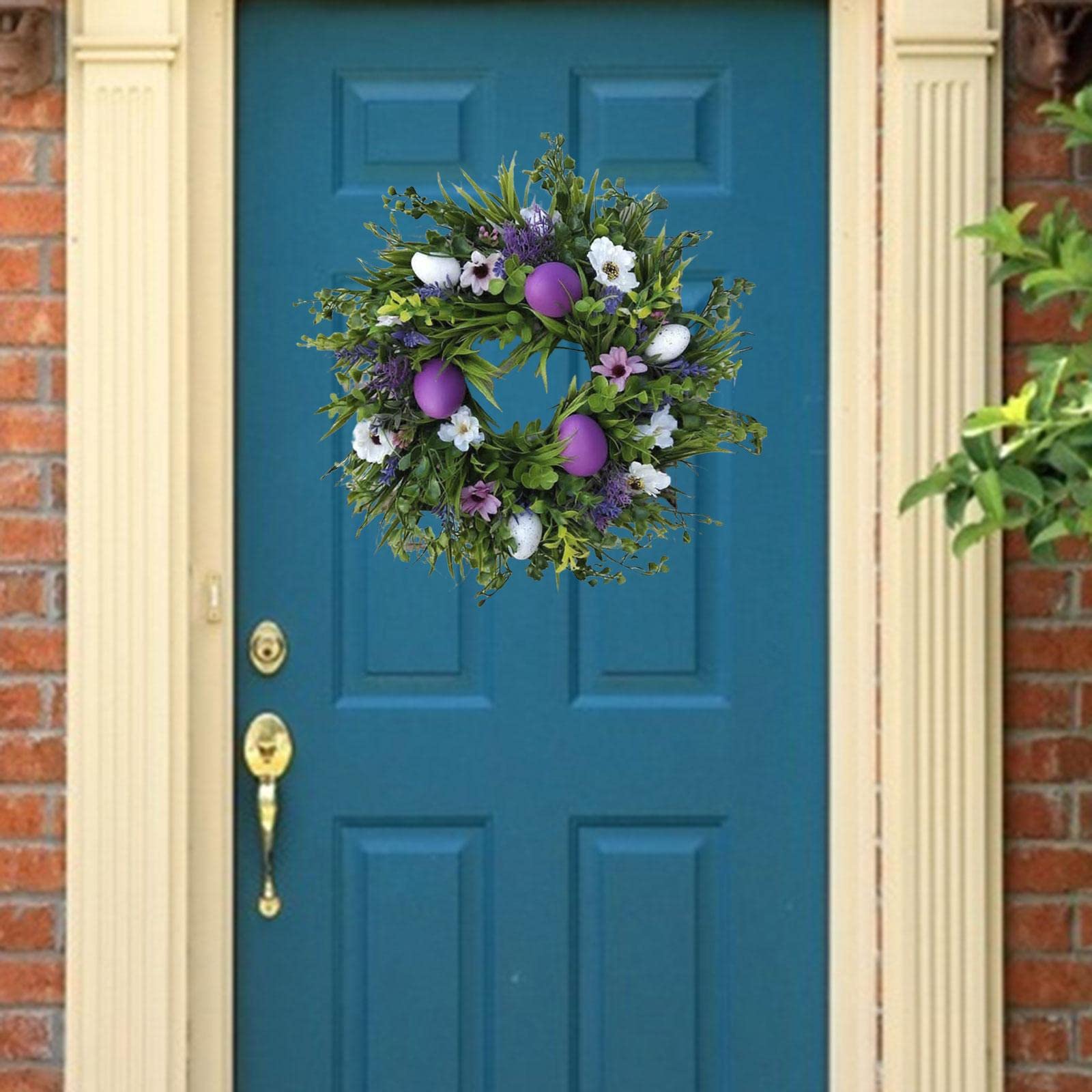 Corona de Pascua con Flores Artificiales Guirnalda de Huevos de Pascua Y Hojas Decorativas Adorno para Puerta O Pared Adecuada para Y Reu, Estilo f, tal como se describe