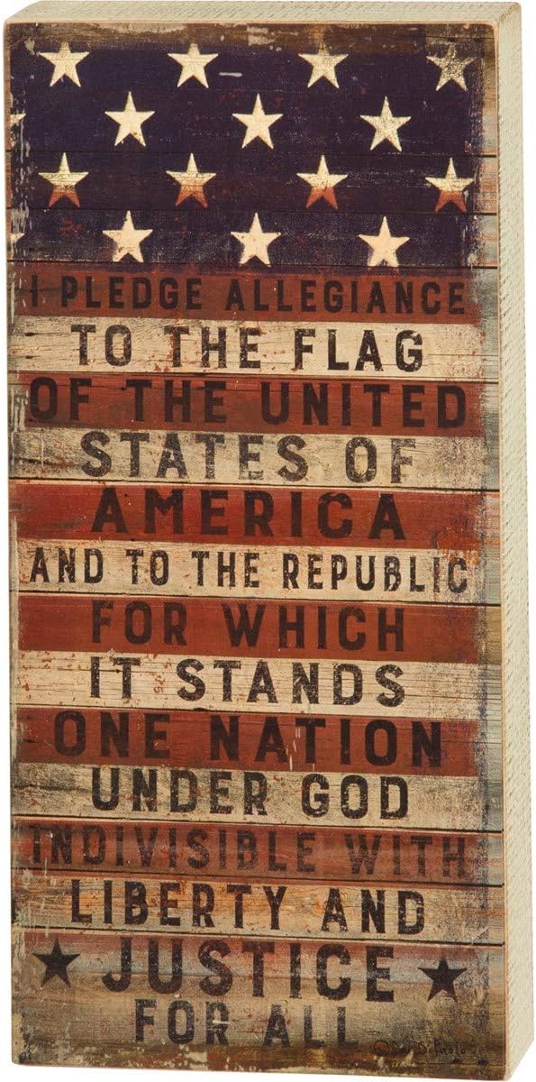 Primitives by Kathy 31558 Rustic Patriotic Box Sign, 9 x 18-Inches, Pledge to The Flag