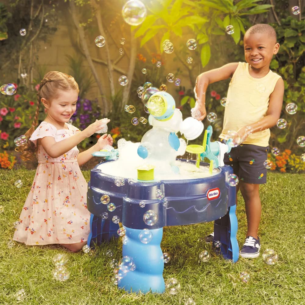 Little Tikes 3w1 Stół Wodny z Bańkami Mydlanymi i Pianą - Aktywna Zabawa Na Świeżym Powietrzu Dla Dzieci - Zawiera Maszynę Do Baniek Mydlanych i Piany - Przenośna Zabawka z Akcesoriami - Wiek 2+