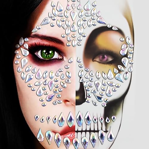 Miniatura 8 de 1 Pack Halloween Black &amp; Gold Face Gems Tattoo Sticker Day Of The Dead Skull Temporary Glitter Rhinestone Stickers Face Jewels Stick on Diamond Face